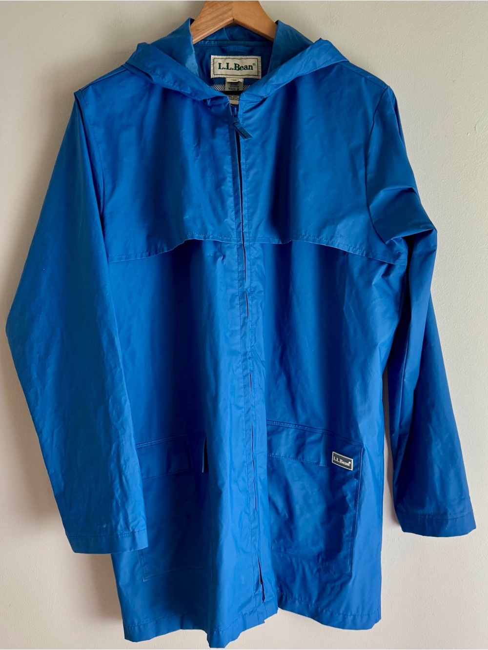 L.L. Bean Vintage 90’s Hooded Outdoor Raincoat Full Zip Blue Size Large Regular